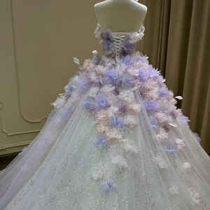 Strapless Corset Top Fairytale Sparkly <b>Glitter</b> <b>Ball</b> Gown Dress Floral <b>Ball</b> Gown Puffy Wedding Prom Dress Yl0031 - Product Image 4