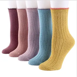 Women Solid Color Winter Thick Warm Indoor Floor Wool Touch SoftT Fuzzy Socks Women