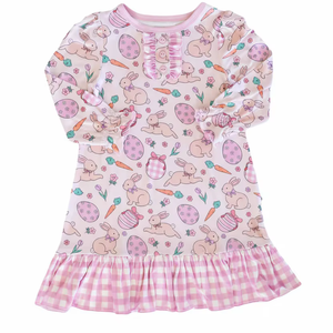 Robe pour bébé fille GLD1582, imprimé lapin de Pâques, respirante, longueur genoux, fleurs, vente en gros pour enfants - Product Image 1