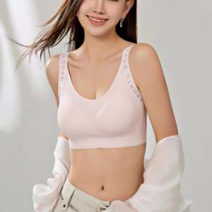 Sujetador deportivo sin costuras, sin aros, de una pieza, con tirantes anchos, copa completa, espalda en U delgada, push-up, transpirable, a prueba de golpes, con letras. - Product Image 6