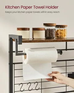 Vente en gros de support pour boulangers de cuisine industrielle support brun pour micro-ondes étagère de cuisine avec bande magnétique et 12 crochets étagère sur pied - Product Image 3