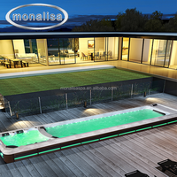 Luxe sans fin piscine bain à remous double zone nager spa conteneur piscine piscines en fibre de verre natation bain à remous extérieur