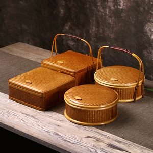 Japanese Style <b>Bamboo</b> Woven Food Basket Rectangle Handmade Portable Storage Box Mooncake Gift <b>Container</b> - Product Image 3