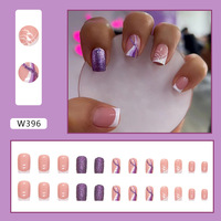 Faux ongles brillants effet marbre de haute qualité, forme amande ou cercueil, avec colle – Prix de gros
