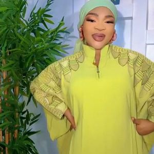 Abito da donna di alta qualità taglie forti con maniche a pipistrello ricamate con cerniera tinta unita abito lungo allentato per Boutique elegante primaverile - Product Image 4