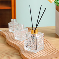 Bouteille diffuseur d'arômes en verre sodocalcique transparent gaufré transfrontalier 100 ml, mécanisme diffuseur de parfum carré vide pour bâtonnets