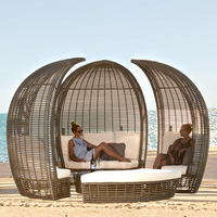 Sofá Cama Moderno para Patio con Estructura de Aluminio y Ratán, con Mesa de Centro, para Exteriores y Hoteles, Canadá