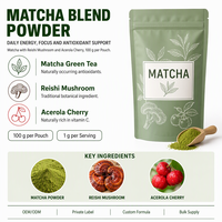 Mélange de poudre de matcha aux champignons Reishi et extrait de cerise Acerola, boisson naturelle à base de plantes, mélange de matcha