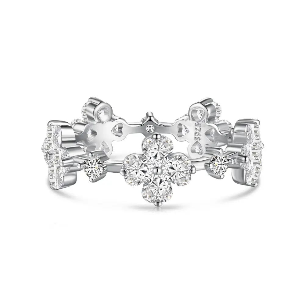 Dylam elegante 925 plata esterlina rodio plateado mujeres fina moda corazón trébol forma 5A Cubic Zirconia joyería diaria anillos