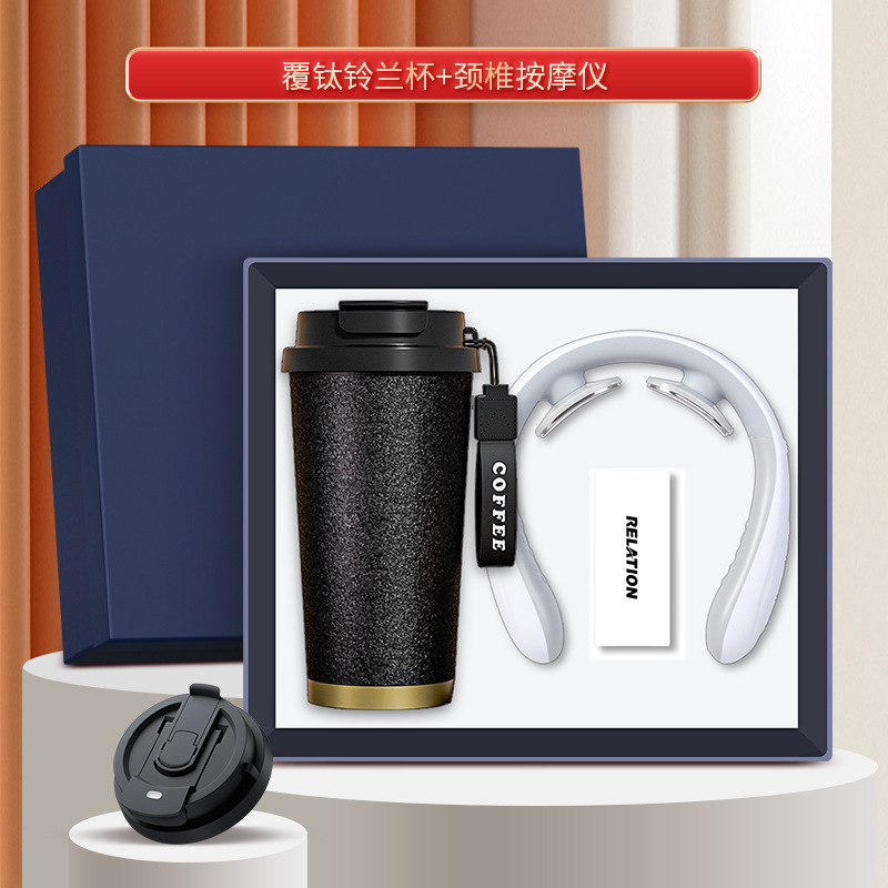 Ensemble deux pièces noir - Tasse en titane revêtu motif muguet - Cervi