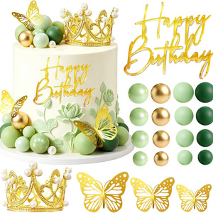 Ensemble de décorations de gâteau d'<span class=keywords><strong>anniversaire</strong></span> de princesse avec couronne, papillon et ballons, décoration de gâteau joyeux <span class=keywords><strong>anniversaire</strong></span> pour fête de filles - Product Image 3