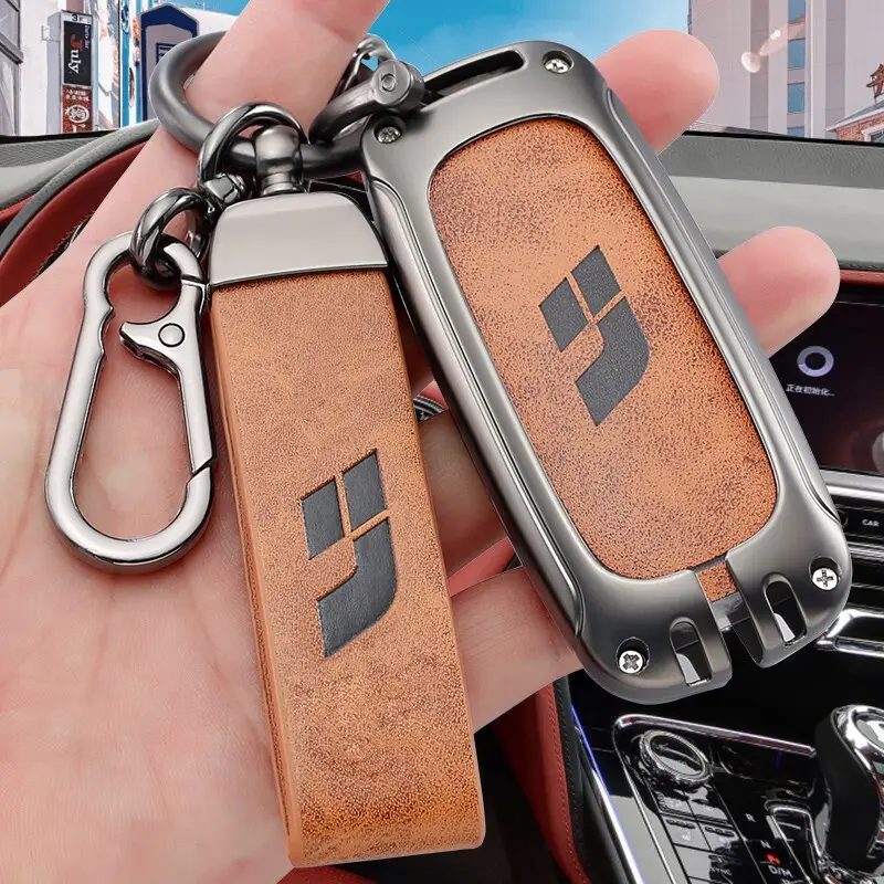 כיסוי מפתח מכונית עור אמיתי מותאם אישית מחזיק מפתחות מתכת נרתיק מגן מפתח לרכב עבור LIixang Li אוטומטי L8 L7 L9 MAX