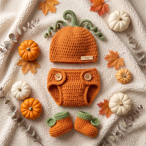 Ensemble de costumes de citrouille au crochet pour nouveau-né, chapeau, pantalon, chaussettes, tenue de séance photo tricotée, unisexe - Product Image 1