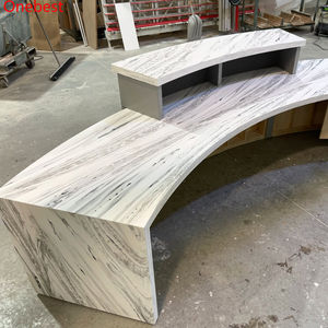 Cararra หินอ่อน Corian ร้านตัดผมร้านเสริมสวยแผนกต้อนรับการออกแบบโค้งโต๊ะพนักงานต้อนรับ - Product Image 5