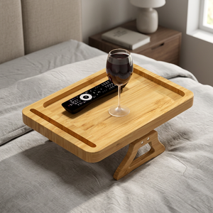 Bamboo European Design Rectangle Shape Floor Type Single Tier Tray <b>Table</b> with Cup Holder Phone Holder Beverage Living Room - Product Image 3