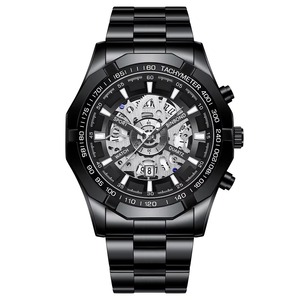 Drioshipping Montre BINBOND Montre Homme Luxe Argent Noir S033 Tendance Acier Inoxydable Date Mouvement Quartz Alliage Reloj - Product Image 2