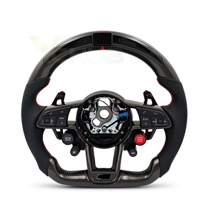 Volante Deportivo de Cuero y Fibra de Carbono con 4 Botones de Encendido y LED para <span class=keywords><strong>Audi</strong></span> R8 A3 A4 A5 A6 C7 B8.5 B9 RS3 RS5 RS6 RS7 C8 S4 S5 Q5 - Product Image 1