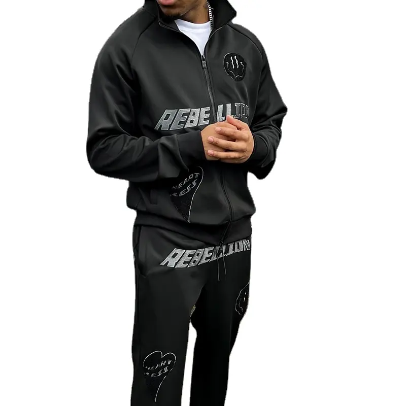 Men's custom logo streetwear windbreaker cargo joggers woven outdoor sports running nylon cargo jacket suit for men