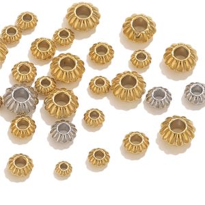 Cuentas espaciadoras acanaladas tipo rondel |   Cuentas de disco de calabaza de acero inoxidable chapadas en oro PVD de 18K <span class=keywords><strong>para</strong></span> la fabricación de pulseras, collares y joyas DIY - Product Image 4