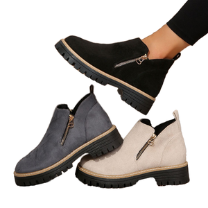 Bottines classiques pour femmes, plateforme, fermeture éclair latérale, semelle épaisse, grande taille, bout rond, daim uni, bottes d'automne et d'hiver - Product Image 1