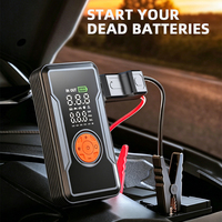 Inflador de Neumáticos Inalámbrico, Compresor de Aire, Arrancador de Emergencia con Manómetro Digital y Luz LED para Automóvil, Motocicleta, Bicicleta y Balón
