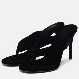 Sandales à bout ouvert grande taille 45 pour femme, talons aiguilles de soirée, chaussures à talons hauts pour pieds larges, escarpins en velours à lanières épaisses - Product Image 3