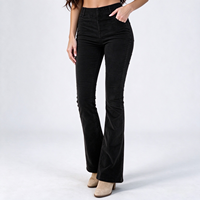 Celana Corduroy High Waist Flare Wanita, Celana Ribbed Pull-on untuk Studio, Aktivitas di Luar Ruangan, Musim Gugur