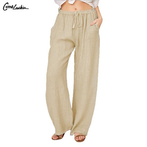 <span class=keywords><strong>Pantaloni</strong></span> larghi Casual in <span class=keywords><strong>cotone</strong></span>-<span class=keywords><strong>lino</strong></span> con Logo personalizzato a vita alta <span class=keywords><strong>pantaloni</strong></span> larghi con coulisse - Product Image 5