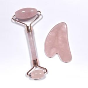 Customize Logo 100% Natural Rose Quartz Face <b>Roller</b> and Guasha Set - Product Image 1