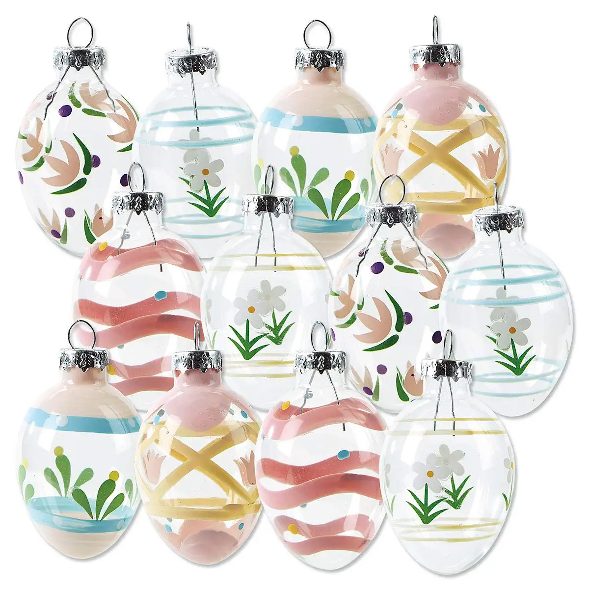 Hand Painted Pastel Glass Easter Egg Ornaments for Holiday Home Decor Spring Themed Tree Decorations