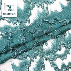 Più nuovo verde smeraldo beads allacciatura francese in rilievo net tessuto <span class=keywords><strong>di</strong></span> pizzo 5yards africano per la cerimonia nuziale - Product Image 3