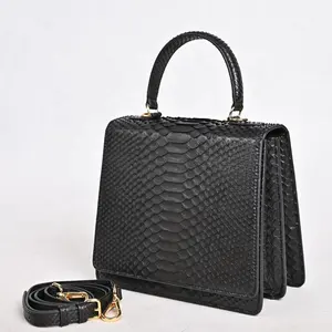 Real Snake Skin Girl Bag Top Handle Lady Bags Leather Women Designer Handbags with Cross Body Strap Lady Purse Luxury Black
