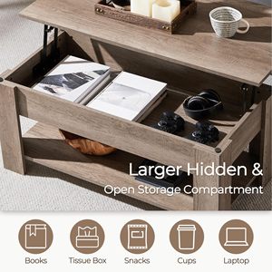 Table basse relevable SENYU avec compartiment de rangement dissimulé, moderne, pour entrée, chambre, salon, 38,6 pouces de long, gris - Product Image 6