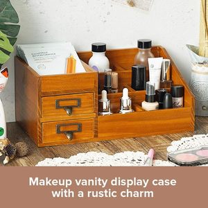 Solid Wood <b>Makeup</b> Organizer With Drawers And Compartments For Desktop Storage <b>Box</b> - Product Image 2