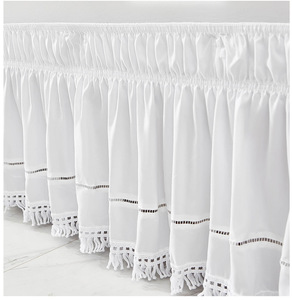 <span class=keywords><strong>Jupe</strong></span> de lit en dentelle de luxe, <span class=keywords><strong>jupe</strong></span> de lit à volants brodée avec pompons, élastique, anti-poussière, 16 pouces de longueur, décoration de chambre à coucher, literie, <span class=keywords><strong>jupe</strong></span> de lit d'hôtel - Product Image 2