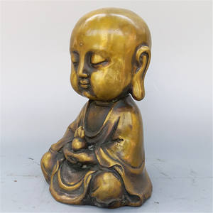 Venta caliente pequeño <span class=keywords><strong>monje</strong></span> estatua ornamento cobre puro bronce budismo figura Metal artesanía fundición - Product Image 2