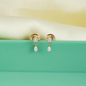 Stunning Sparkling <b>Gold</b> Diamond <b>Drop</b> <b>Earrings</b> With Luxurious Shine And Unique Modern Style For Ladies From India - Product Image 3