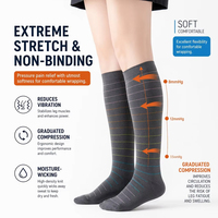 Chaussettes de compression pour mollets à rayures tendance, à compression graduée, en nylon, coupe large, respirantes, pour une sensation de fraîcheur et de séchage rapide, grandes tailles