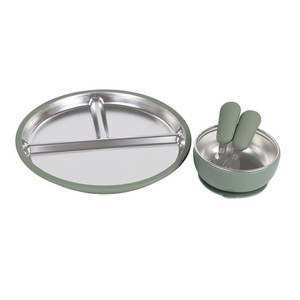 Ensemble de couverts pour enfants en silicone de qualité alimentaire et acier inoxydable 304, avec bavoir, cuillère, fourchette, bol et <span class=keywords><strong>assiette</strong></span> à ventouse pour bébé - Product Image 2