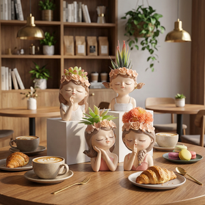 Adorable pot de fleurs <span class=keywords><strong>en</strong></span> résine <span class=keywords><strong>en</strong></span> forme de fille ailée, fée tressée, sirène, mini-pot de plantes succulentes, lot de quatre pour la décoration de la maison et du bureau - Product Image 4