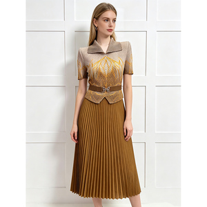 Abito lungo plissettato con colletto <span class=keywords><strong>Peter</strong></span> Pan da donna, vestito a trapezio stampato a vita alta - Product Image 5