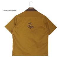 Chemises décontractées à manches courtes pour hommes, style tenue de travail estivale, marron, en sergé infroissable, avec col contrastant et broderie chaîne