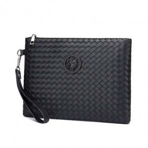 New <b>Men</b> Large Capacity Woven <b>Handbag</b> Trendy Business Soft PU Envelope Bag - Product Image 1