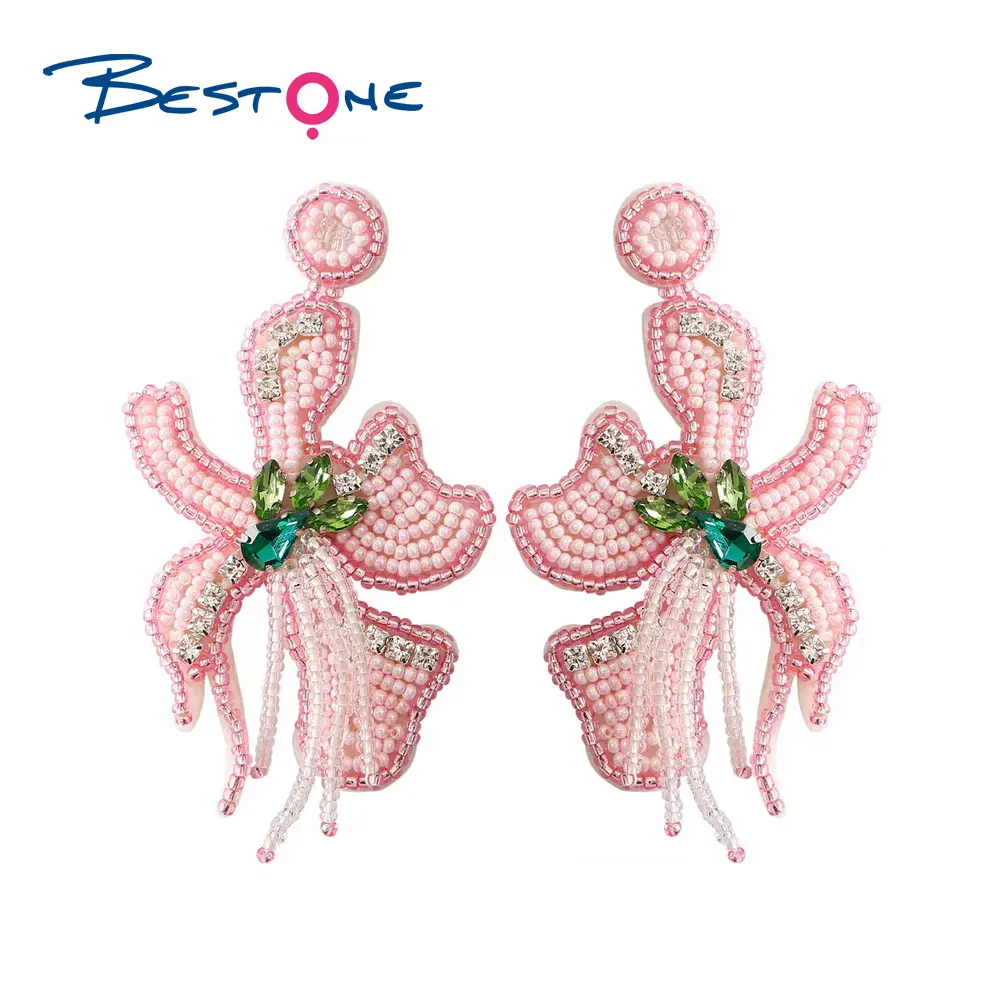 Bestone 새로운 도착 사용자 정의 패턴 개인 브랜드 핑크 꽃 구슬 귀걸이 휴가 수제 귀걸이 비즈