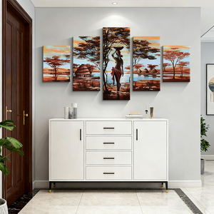 Moderno CONJUNTO <span class=keywords><strong>DE</strong></span> 5 piezas abstracto africano Mujer paisaje lienzo arte pintura personalizada sala <span class=keywords><strong>de</strong></span> estar decoración del hogar pintura <span class=keywords><strong>de</strong></span> pared - Product Image 2