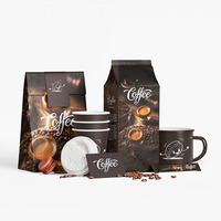 Sac à café personnalisé avec valve et fermeture éclair, emballage en plastique à fond plat, sachet en mylar mat en aluminium