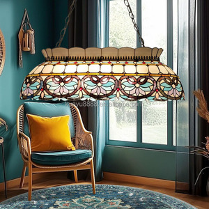 Lámpara Colgante de Vitral Estilo Barroco Tiffany de 6 Luces LED, Altura Ajustable, Luz Cuidadora de la Vista para Villas, Hoteles y Salas de Estar - Product Image 1