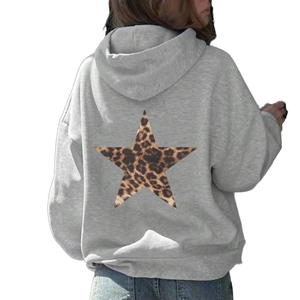 Star Graphic Long Jersey Hoodies Oversized Y2K <b>Leopard</b> <b>Print</b> Hooded <b>Sweatshirt</b> Streetwear Unisex Pullover Tops Winter Autumn - Product Image 1