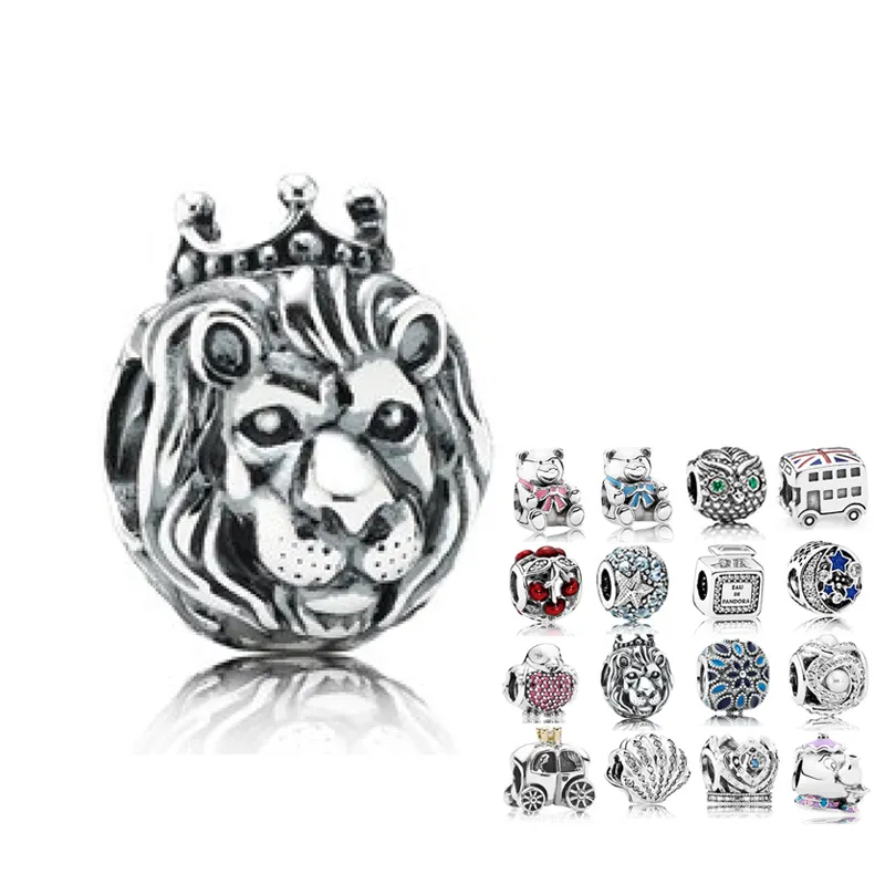 Pingente de prata 925 genuína, pingente leão cabeça ônibus contas adequadas para pulseiras originais, acessórios de joias requintados