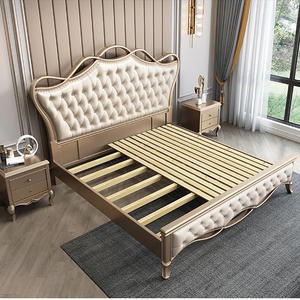 Muebles de estilo europeo, cama de madera doble de diseño clásico de tamaño king - Product Image 3